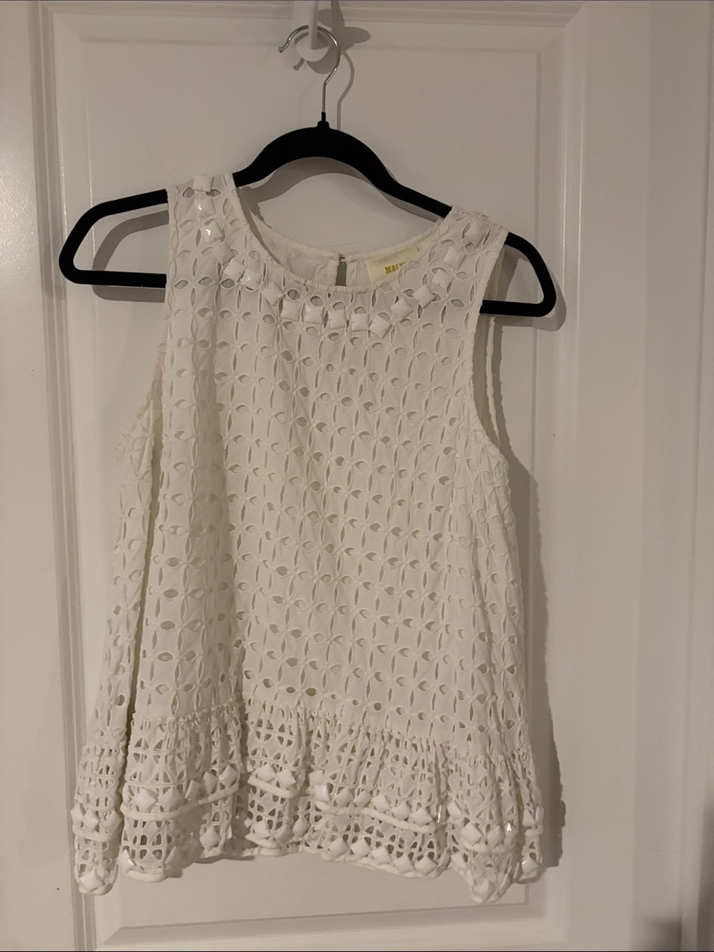 Maeve White Sleeveless Eyelet Peplum Camisole